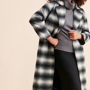 Anthropologie Avec Les Filles Plaid Long Coat with Fringe